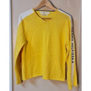 Fast Shipping Vintage Tommy Hilfiger Women's Yellow V-Neck Sweatshirt Size L